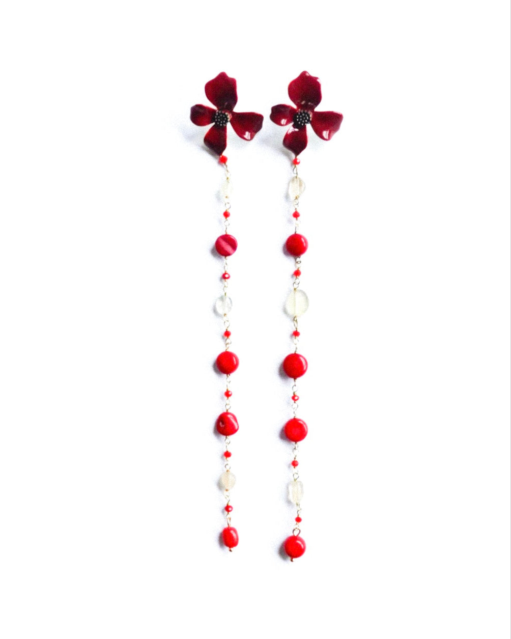 Pendientes de amapola de flor carmesí