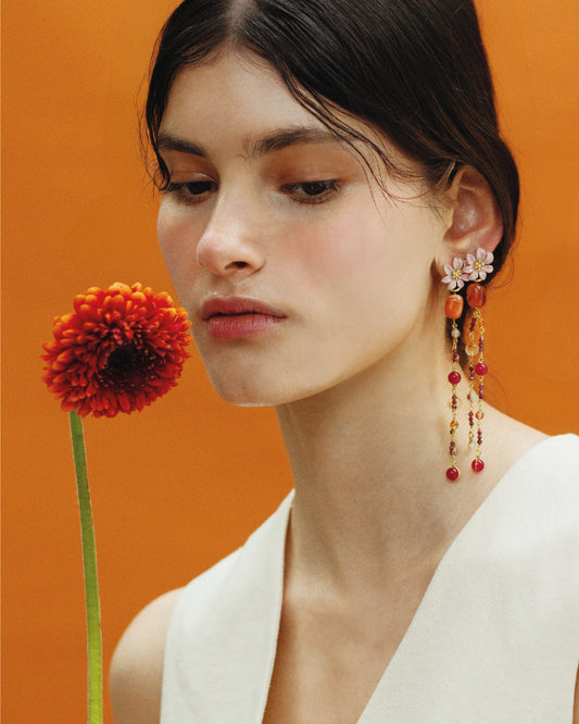 PENDIENTES DE Zinnia con Flor de Fuego Solar